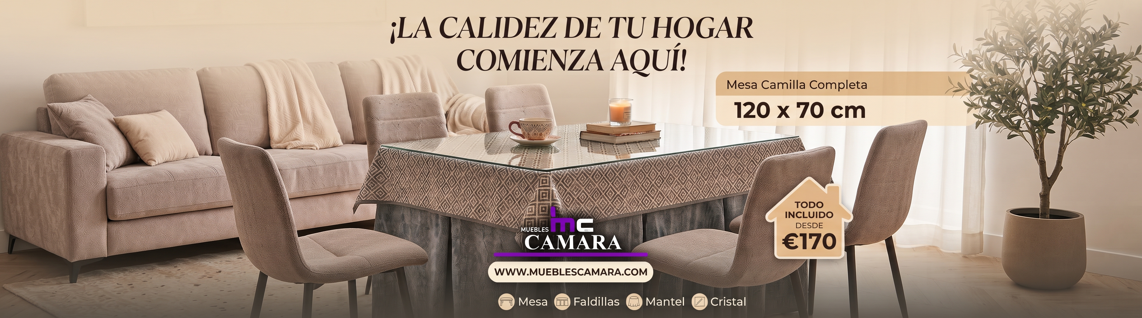 Oferta: mesa camilla completa de 120 x 70 cm, todo incluido desde 170 euros